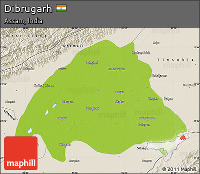 Physical Map of Dibrugarh, shaded relief outside