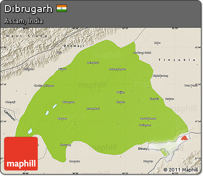Physical Map of Dibrugarh, shaded relief outside