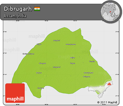 Physical Map of Dibrugarh, single color outside