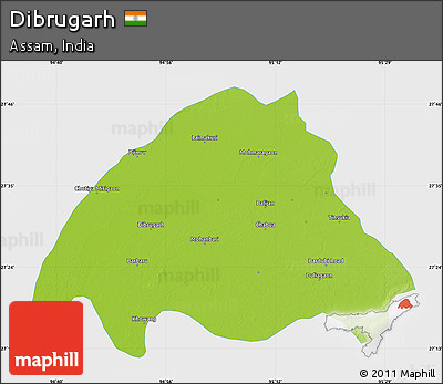 Physical Map of Dibrugarh, single color outside