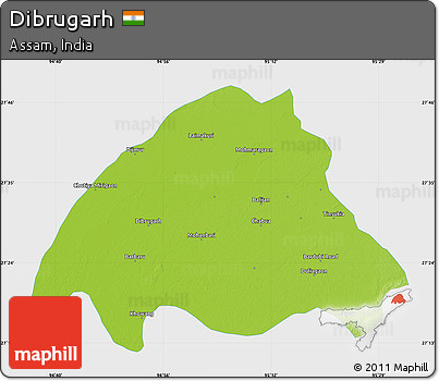 Physical Map of Dibrugarh, single color outside