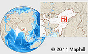 Shaded Relief Location Map of Golaghat, highlighted country