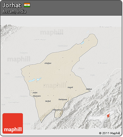 Shaded Relief 3D Map of Jorhat, lighten, semi-desaturated