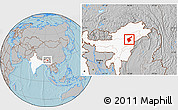 Gray Location Map of Jorhat, highlighted country, hill shading