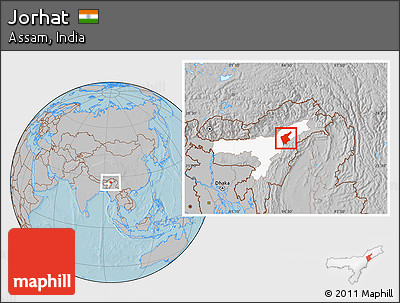 Gray Location Map of Jorhat, highlighted parent region, hill shading