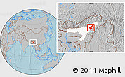 Gray Location Map of Jorhat, highlighted parent region, hill shading