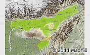 Physical Map of Assam, semi-desaturated
