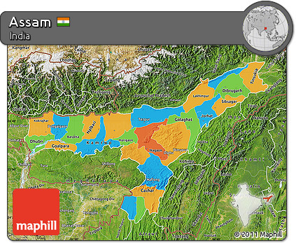 Political Map of Assam, satellite outside