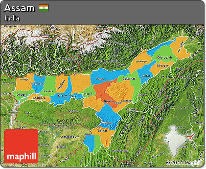 Political Map of Assam, satellite outside