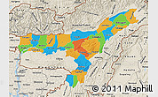 Political Map of Assam, shaded relief outside