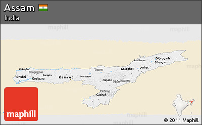 Classic Style Panoramic Map of Assam, single color outside