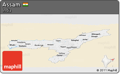 Classic Style Panoramic Map of Assam, single color outside
