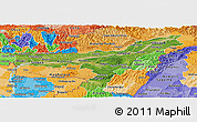 Satellite Panoramic Map of Assam, political shades outside