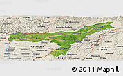 Satellite Panoramic Map of Assam, shaded relief outside