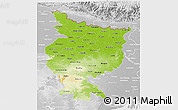 Physical 3D Map of Bihar, lighten, desaturated