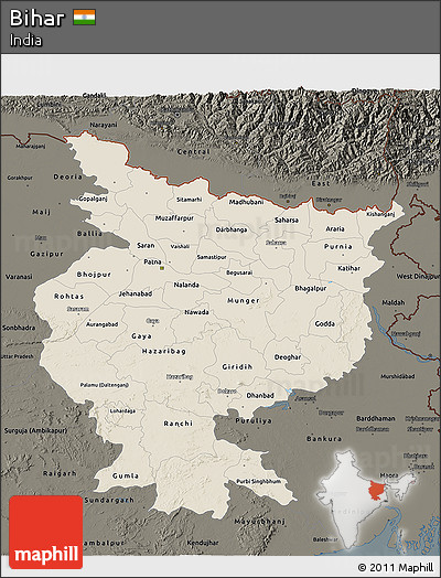 Shaded Relief 3D Map of Bihar, darken
