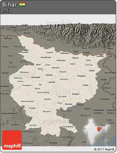 Shaded Relief 3D Map of Bihar, darken