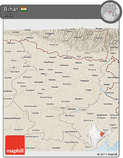 Shaded Relief 3D Map of Bihar