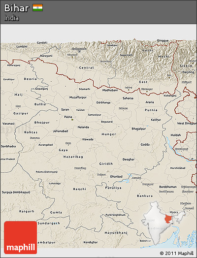 Shaded Relief 3D Map of Bihar