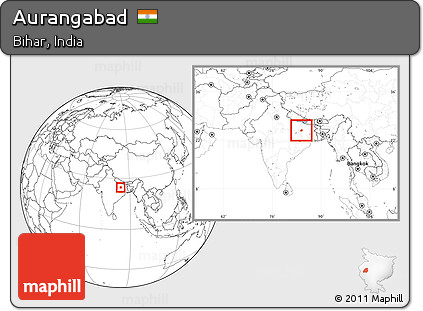 Blank Location Map of Aurangabad, within the entire country
