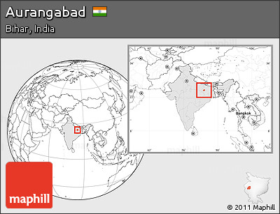 Blank Location Map of Aurangabad, highlighted country, within the entire country