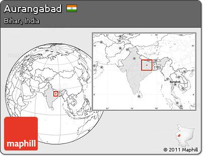 Blank Location Map of Aurangabad, highlighted country, within the entire country
