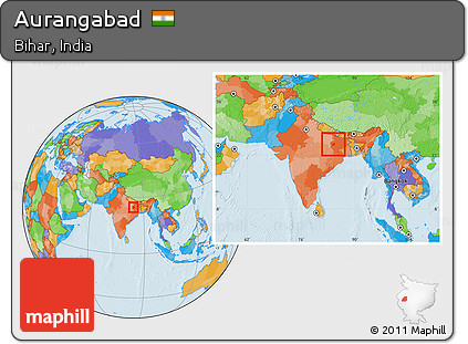 Political Location Map of Aurangabad, within the entire country