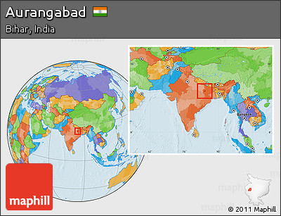 Political Location Map of Aurangabad, within the entire country