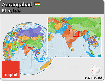 Political Location Map of Aurangabad, within the entire country