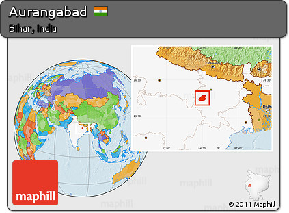 Political Location Map of Aurangabad, highlighted country