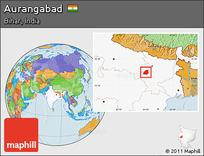 Political Location Map of Aurangabad, highlighted country