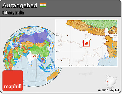 Political Location Map of Aurangabad, highlighted country