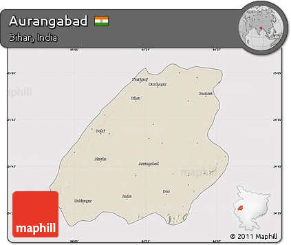 Shaded Relief Map of Aurangabad, cropped outside