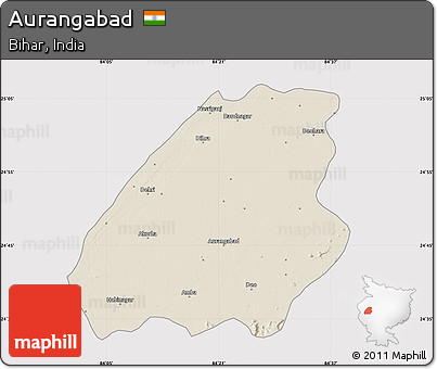 Shaded Relief Map of Aurangabad, cropped outside