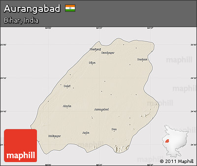 Shaded Relief Map of Aurangabad, cropped outside