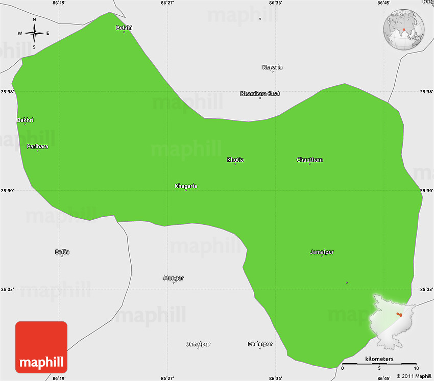 Political Simple Map of Khagaria, single color outside, borders and labels