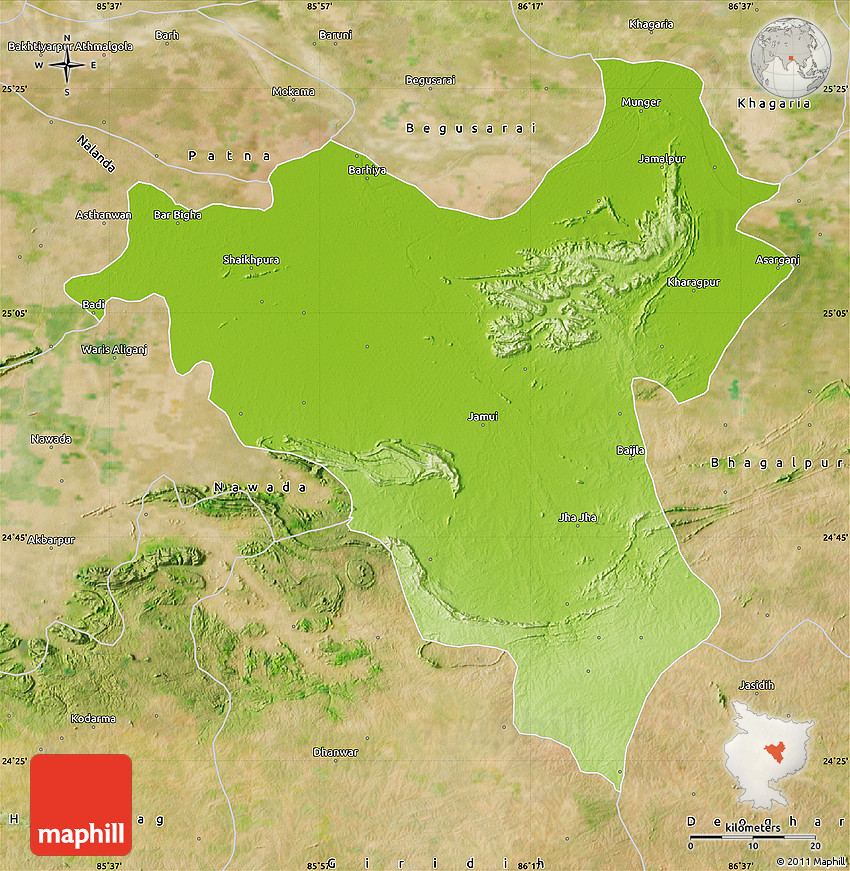 Physical Map of Munger, satellite outside