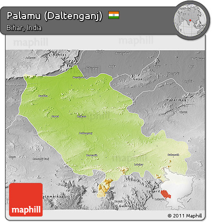 Physical 3D Map of Palamu (Daltenganj), desaturated