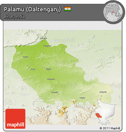 Physical 3D Map of Palamu (Daltenganj), lighten