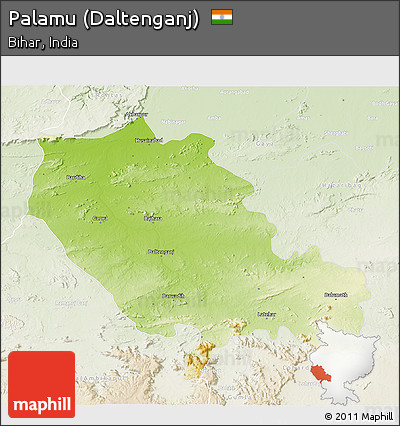 Physical 3D Map of Palamu (Daltenganj), lighten
