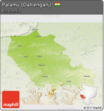 Physical 3D Map of Palamu (Daltenganj), lighten