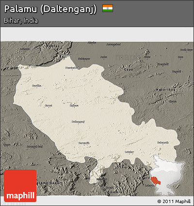 Shaded Relief 3D Map of Palamu (Daltenganj), darken