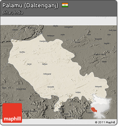Shaded Relief 3D Map of Palamu (Daltenganj), darken