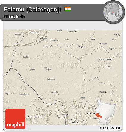 Shaded Relief 3D Map of Palamu (Daltenganj)