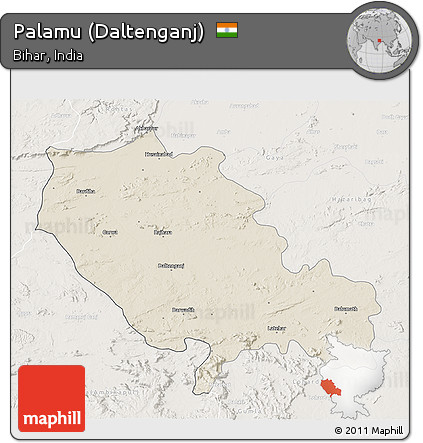 Shaded Relief 3D Map of Palamu (Daltenganj), lighten