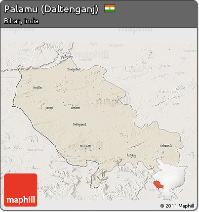 Shaded Relief 3D Map of Palamu (Daltenganj), lighten