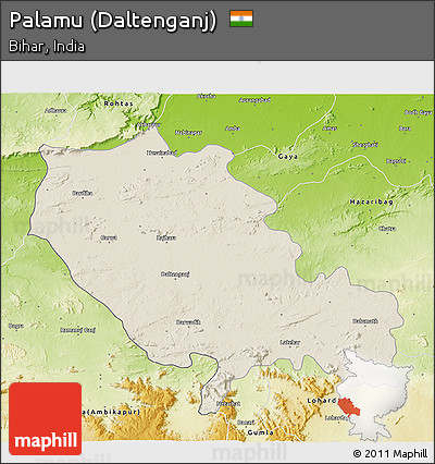 Shaded Relief 3D Map of Palamu (Daltenganj), physical outside