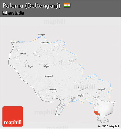 Silver Style 3D Map of Palamu (Daltenganj), single color outside