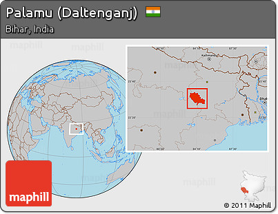 Gray Location Map of Palamu (Daltenganj)