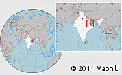 Gray Location Map of Palamu (Daltenganj), highlighted country, highlighted parent region, within the entire country, hill shading